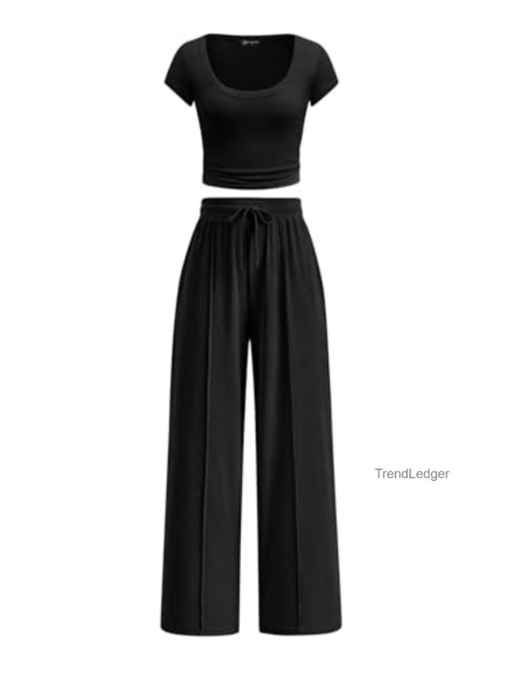 2 Piece Lounge Set Ribbed Knit Crop Top Wide Leg Pants